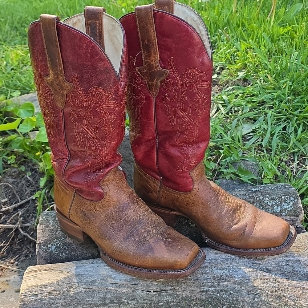 JB Dillon Cowboy Boots Men's Size US 7.5 B Red Tan Leather
